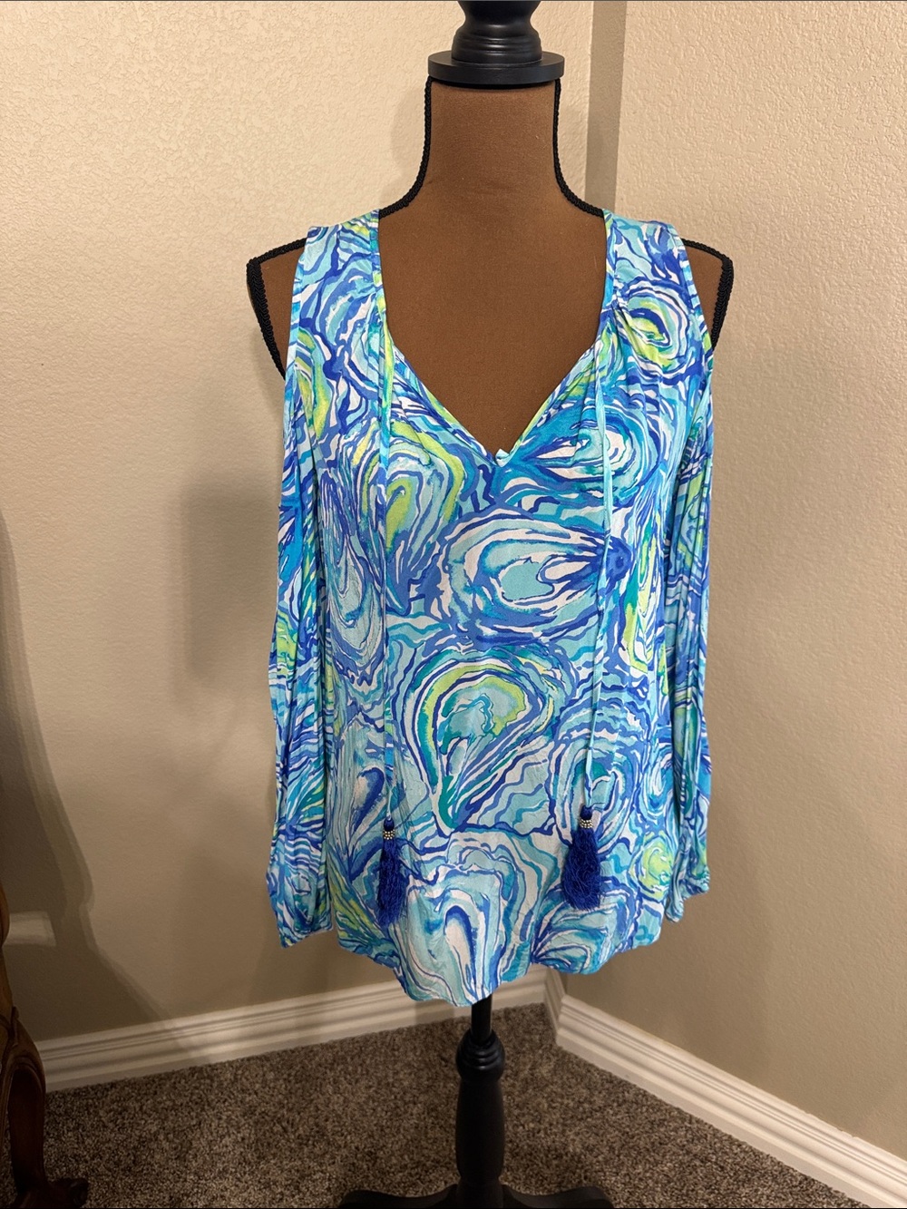 Lilly Pulitzer Blue, Aqua & Lime Swirl V-Neck Tank
